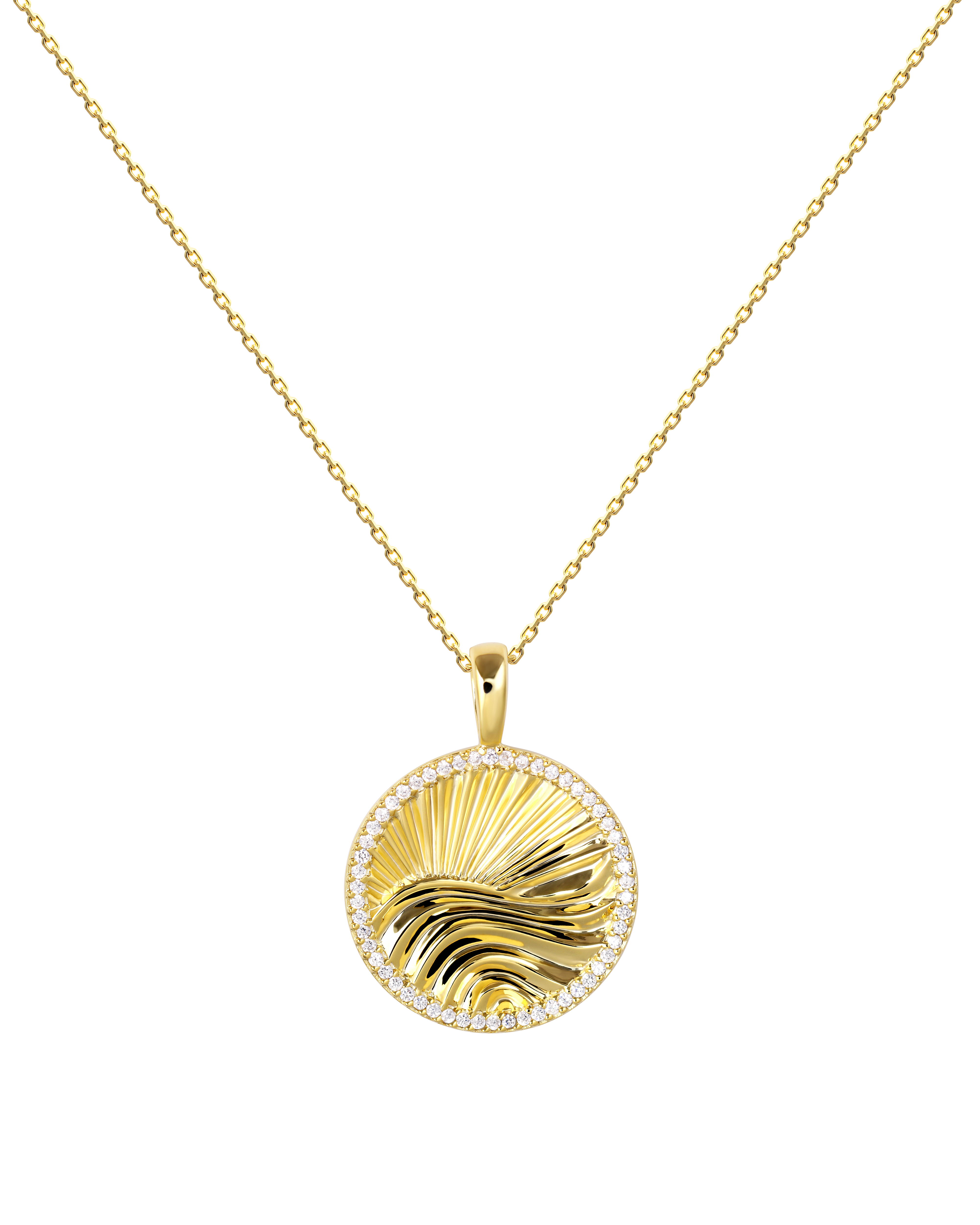 Wave “Nami” Pavé Coin Pendant Necklace