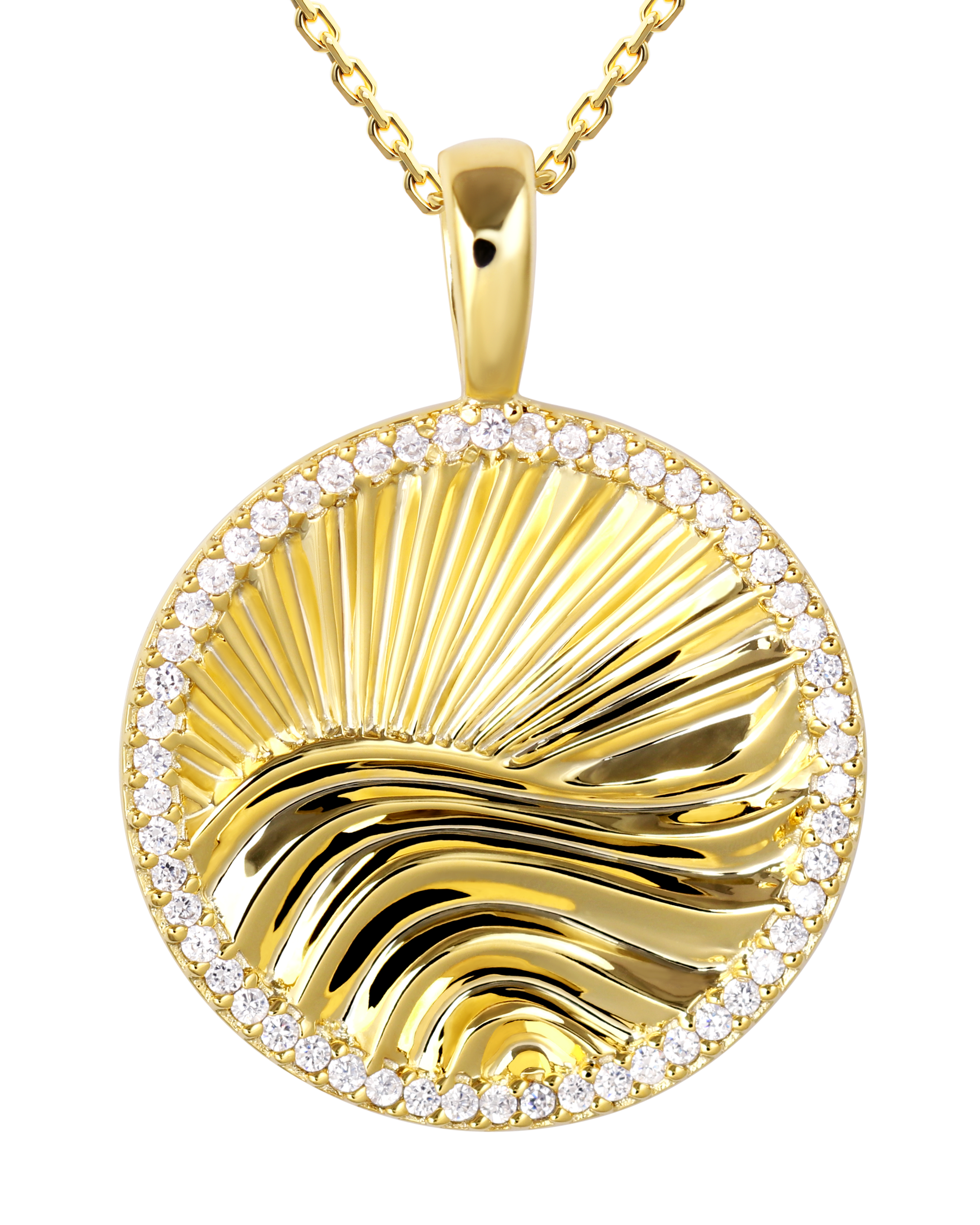 Wave “Nami” Pavé Coin Pendant Necklace