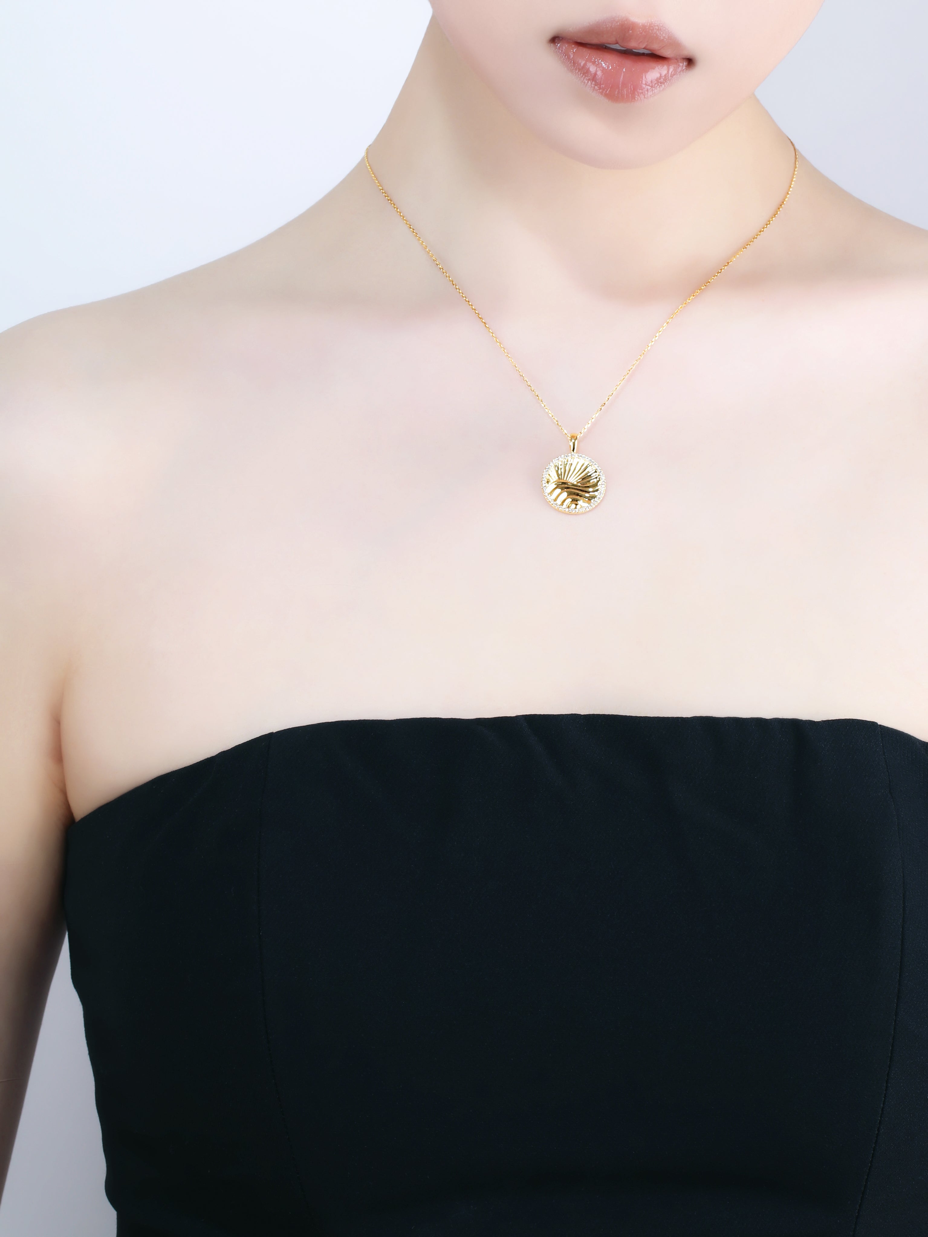 Wave “Nami” Pavé Coin Pendant Necklace