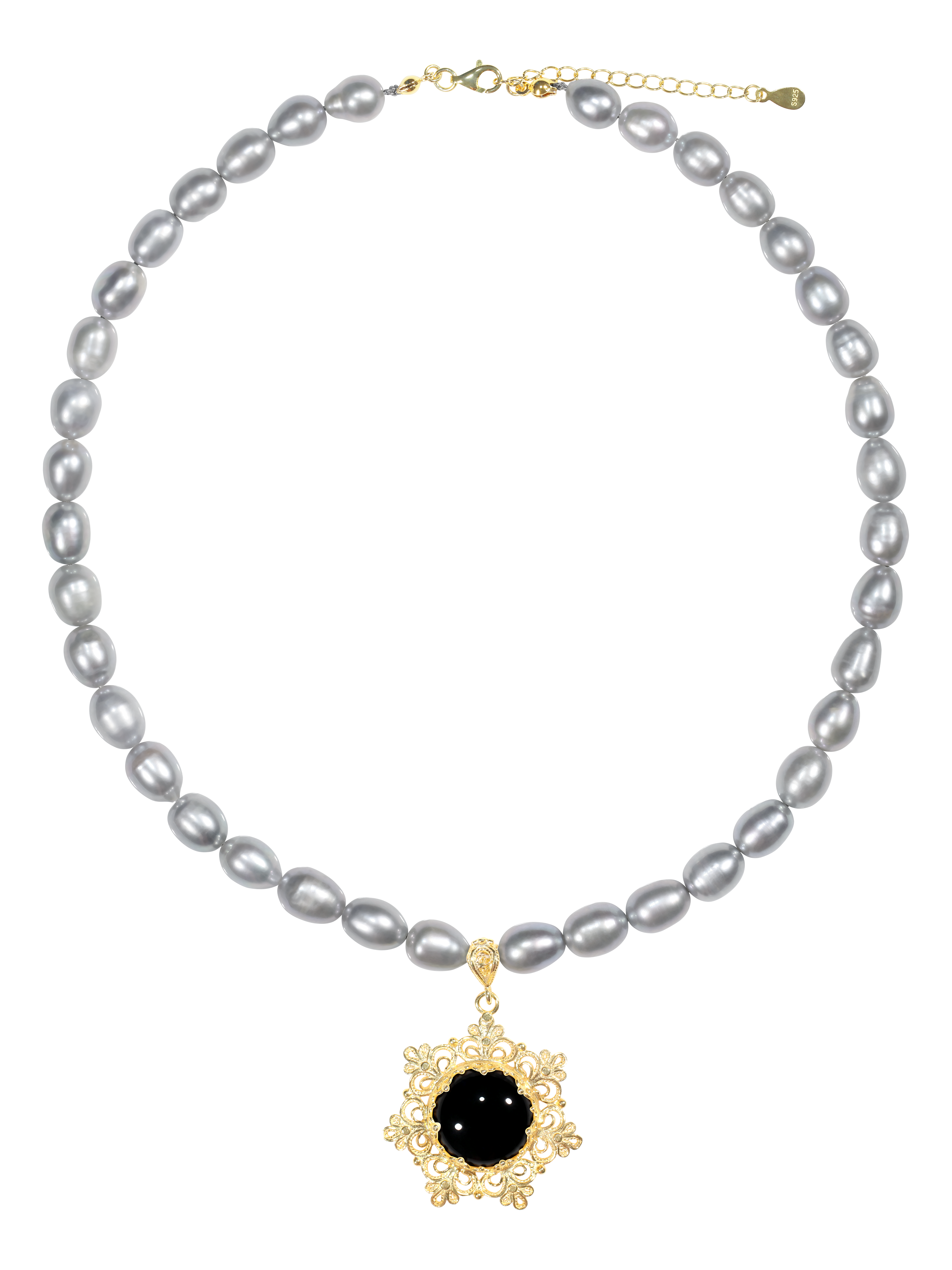 Soirée “Yakai” Freshwater Pearl Onyx Pendant Necklace