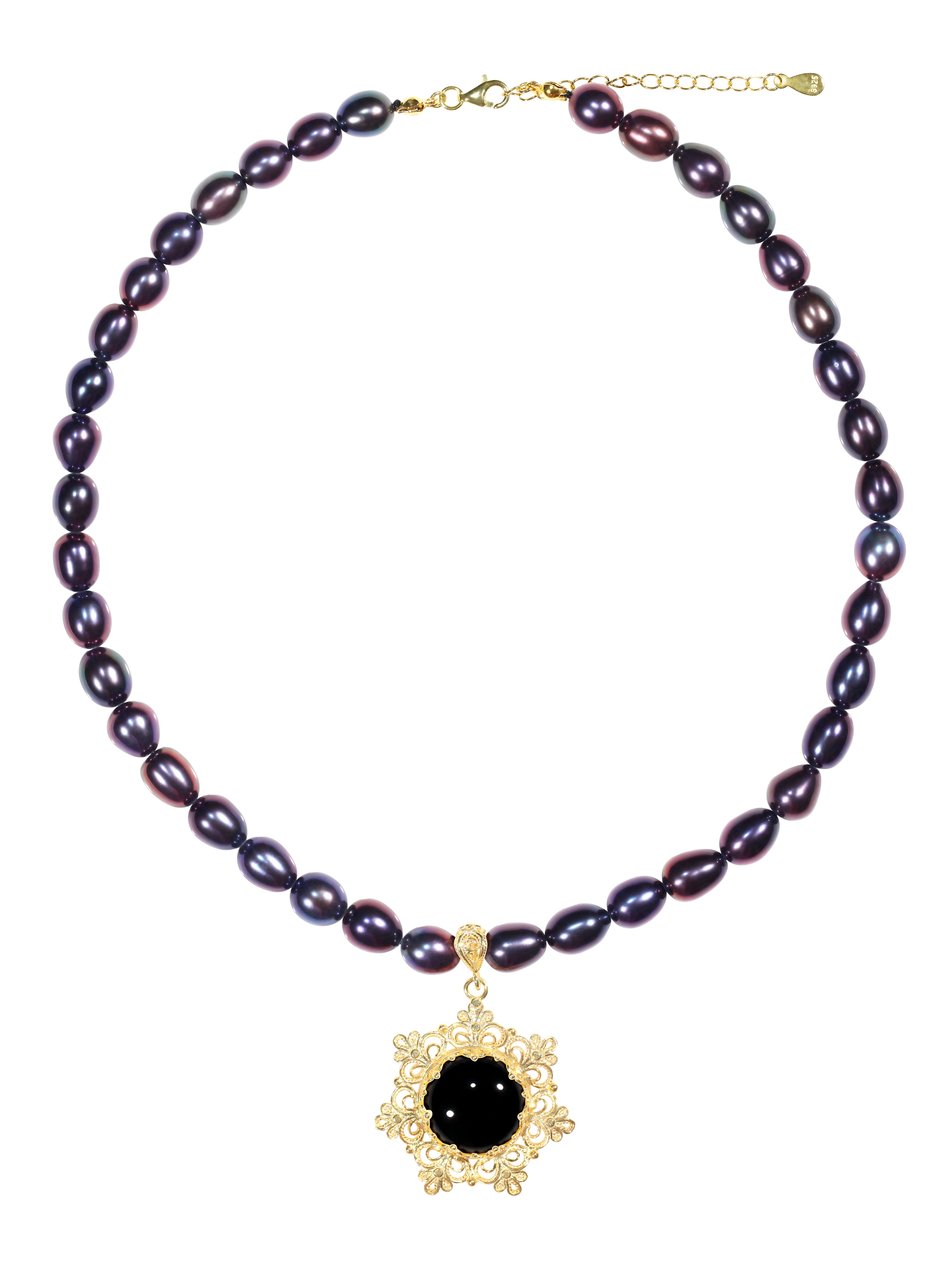 Soirée “Yakai” Freshwater Pearl Onyx Pendant Necklace