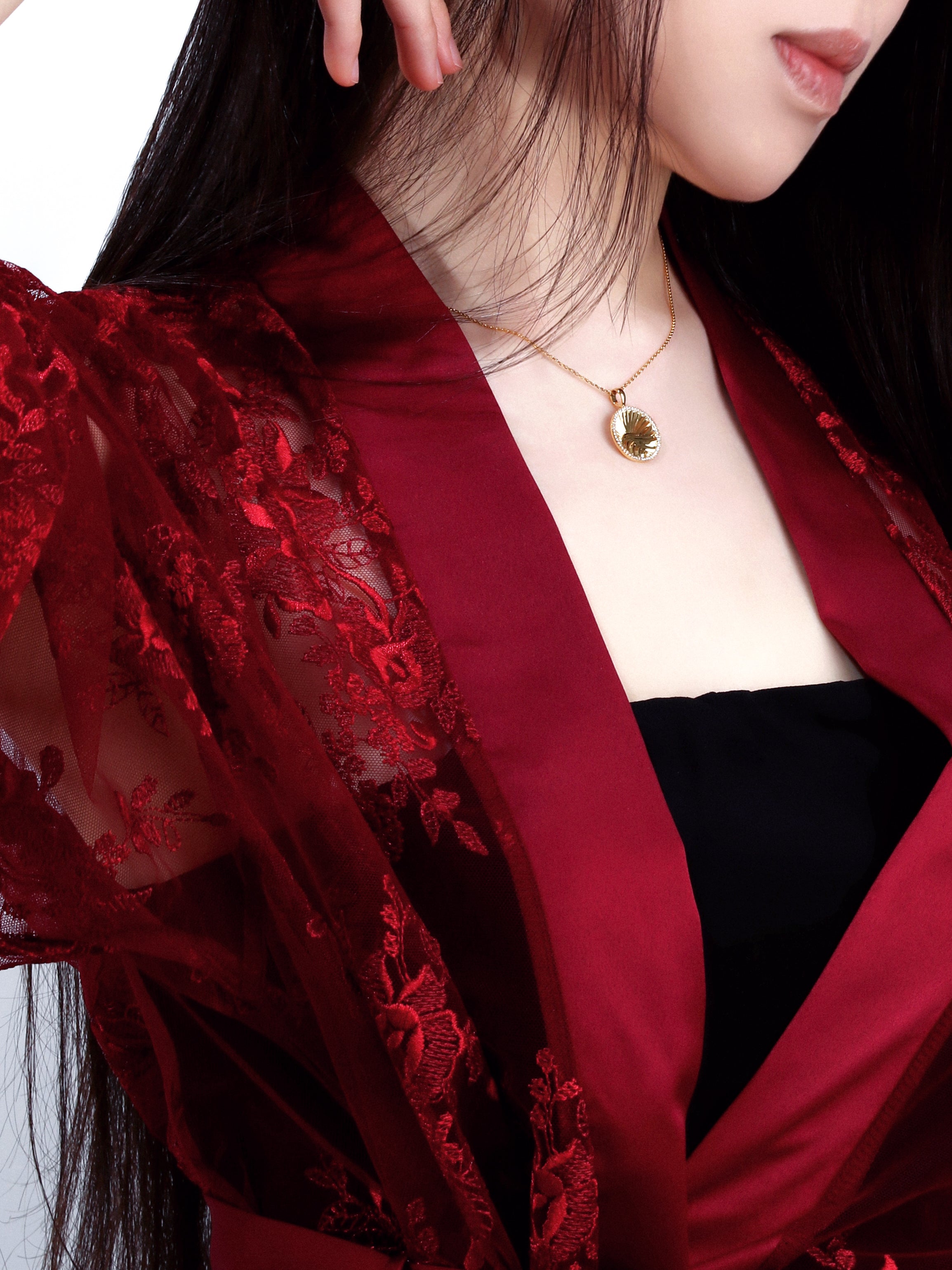 Wave “Nami” Pavé Coin Pendant Necklace